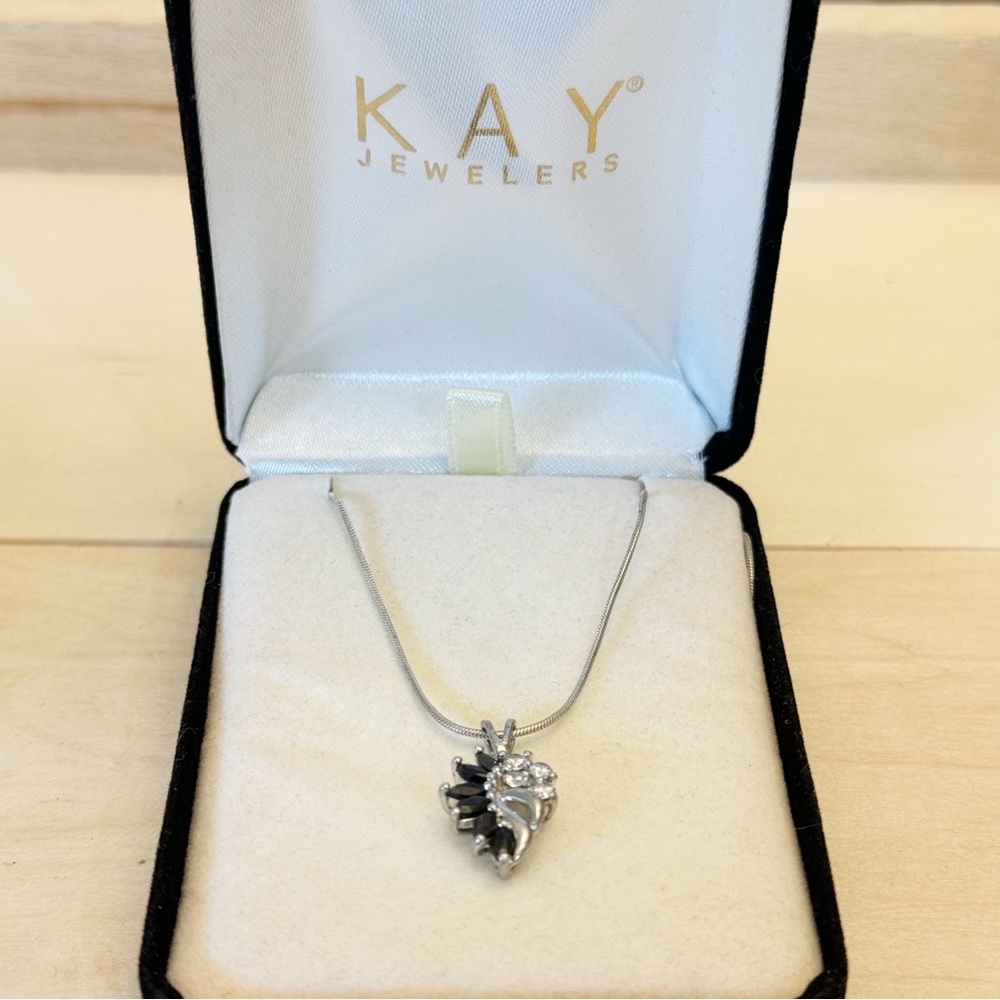 K.J. Kay Jewelers 925 Sterling Silver Sapphire Cz Pendant & Sterling Necklace
